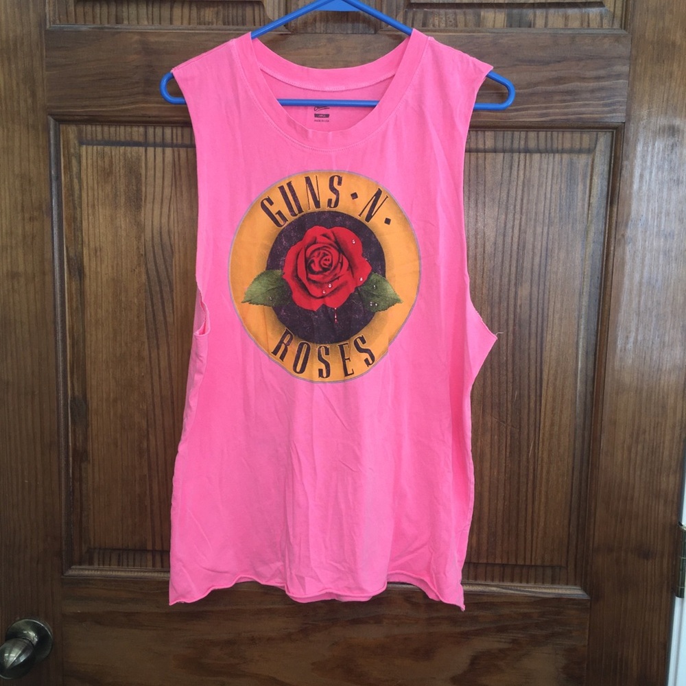 Guns n Roses hot pink cut off rose tank top